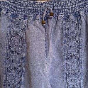 Blue Embroidered Drawstring Airy Pants Beachwear cover up resort wear